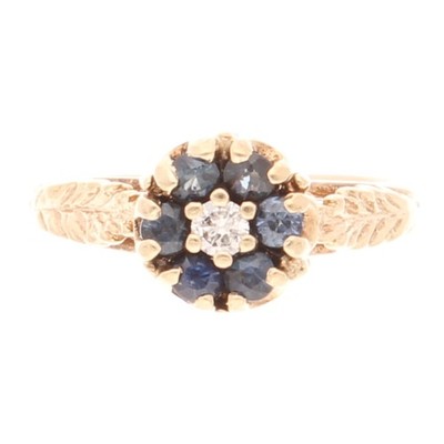 Cluster-Ring 9 Karat Gelbgold Saphir & Diamant (Größe I) 8 mm Durchmesser