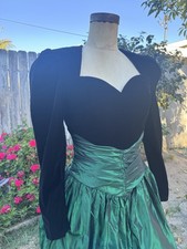Vintage 1980s Scott McClintock Black Velvet  Green Taffeta Dress - Size 8 S