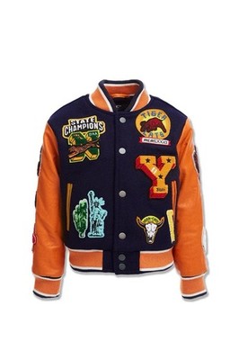 JORDAN CRAIG EMPIRE STATE VARSITY TEAM JACKET WOOL PATCH NAVY BLUE KIDS BOYS NEW