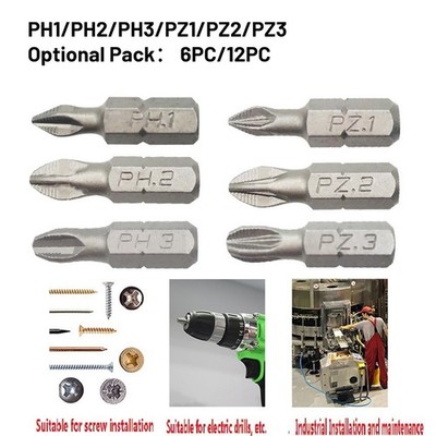 6/12 Stück Schraubendreher Bit Ersatz Verschleißfestigkeit 1/4'' 25 mm Anti-Ru