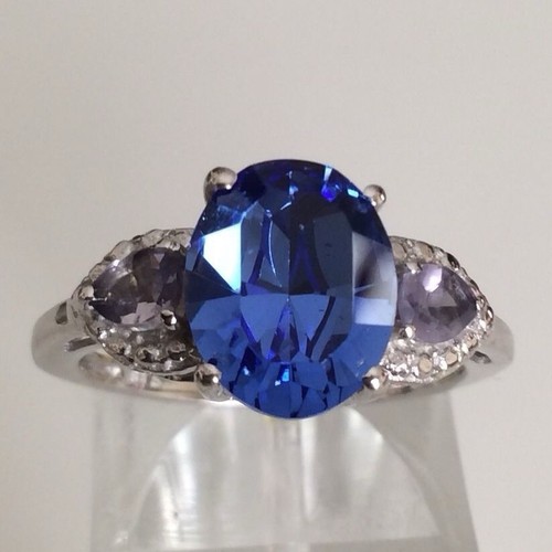 Made With Swarovski Crystal / Catalina Iolite Sterling Silver Ring SZ 7 - Afbeelding 6 van 7