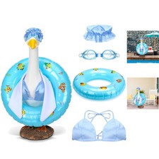 Cute Blue Bikini Goose Outfit with Swimming Tube - 23" Garden Decoration