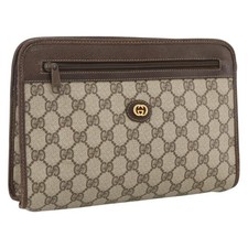 GUCCI GG Supreme Clutch Bag PVC Beige Gold 97 01 037 Auth BSZ311