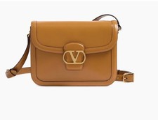 NWT Valentino Garavani 9to5 Calfskin Leather Shoulder Bag Brown