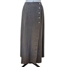 Vtg 60s/ Early 70s "Madison" Grey Wool Rhinestone Button Evening Maxi Skirt sz 4