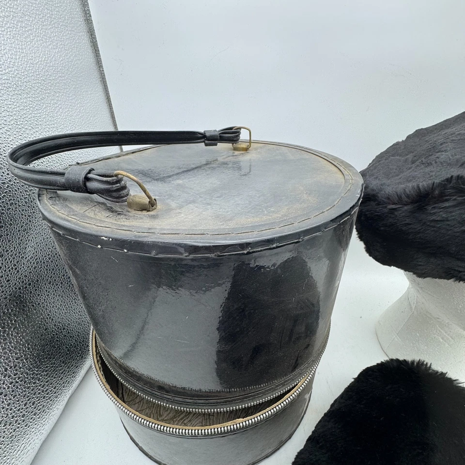 1950s Mink/Rabbit Black Fur Hat & Muff Set Floral Lined Hat Box Mid Century Vtg - Image 2 of 4