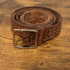 Vintage Hand Tooled Leather Belt Made In USA Extra Long 63 Inch