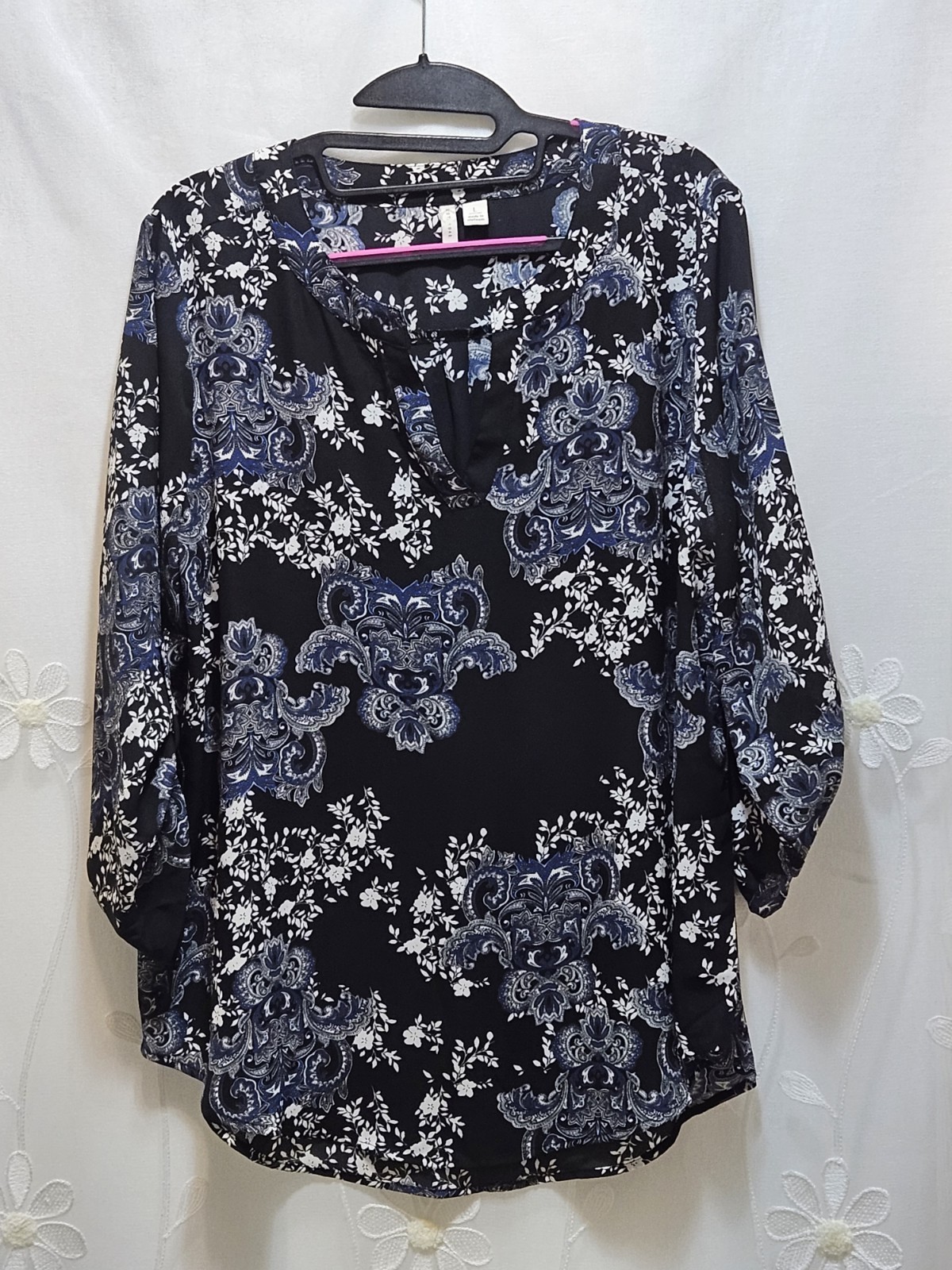 Est. 1946 Womens Large Black Blouse Floral Geometric Career Business Fairy Goth-image