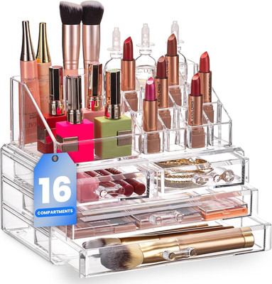 Clear Makeup Organizer 4 Drawer Acrylic Cosmetic Jewelry Storage Vanity Box Case