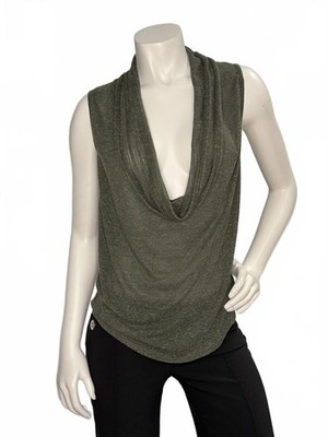 Olive Pixie Cowl Neck Racerback Top Women s Medium NWT Y2K Open Back
