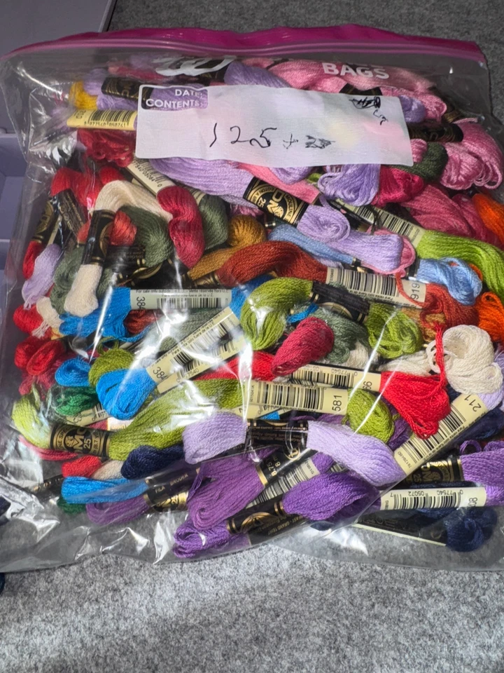 Lot of 125 DMC Embroidery Cross Stitch Thread New & Used & Purple Case Scissors - Image 3 of 4