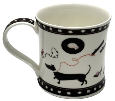 Dunoon Born To Shop Kate Mawdsley Mug Fine Bone China Pink Black White Dogs Shoe