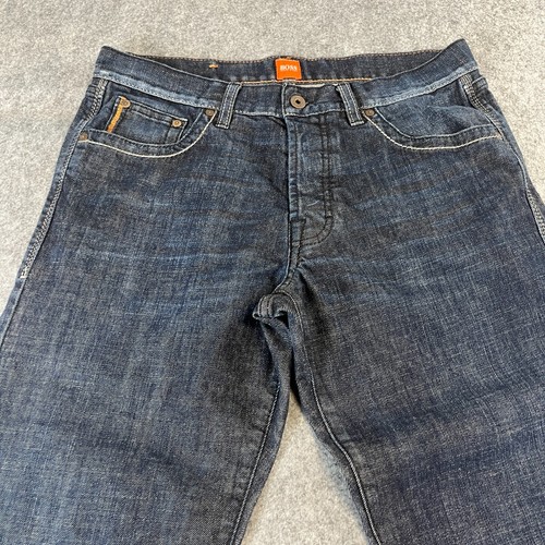 Hugo Boss Jeans Mens 33 30 * Relaxed Bootcut Dark Wash Blue Neppy Stretch - Picture 3 of 12