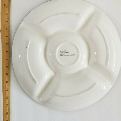 Sakura Sonoma Chip & Dip 15" Round Ceramic 5 Divided Sections Fruit Design - Picture 8 of 8