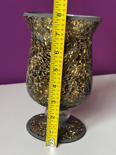 Mosaic Crackled Gold Amber Glass Vase - Picture 14 of 15