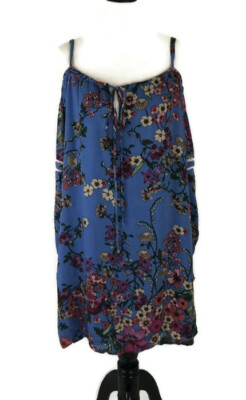 WAYF Women's Mini Shift Dress M Medium Cold Shoulder Floral Pattern Blue