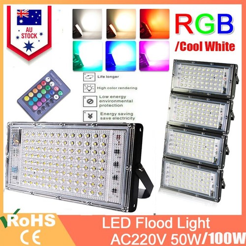 50W 100W 240V RGB LED Flood Light Street Lamp Security Landscape Wall Spotlight