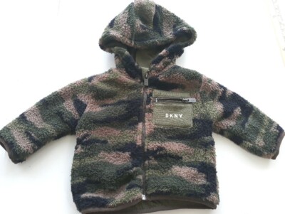 DKNY Kids Hoodie 12M Zip Up Jacket Camo Lining Pockets Fleece