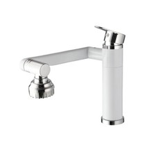 Bathroom Basin Faucet White Swivel Arm Pull Out Spout Deck Mount Mixer Sink Tap