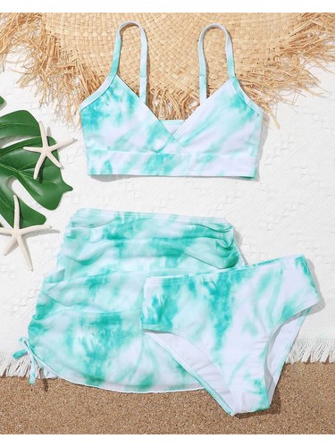 Girls Swimsuit Tie Dye Bikini Cover Up Bathing Suit Holiday Swimwear 3Pcs Top - Picture 31 of 40