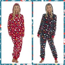 Ladie's New Christmas Plush Fleece Onezee Jumpsuit One-Piece Size XS-XL
