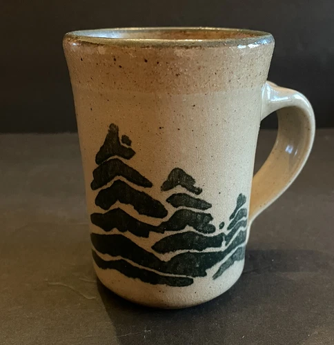 Vtg Monroe Pottery Maine Saltworks PINE TREE DESIGN Standard  Mug