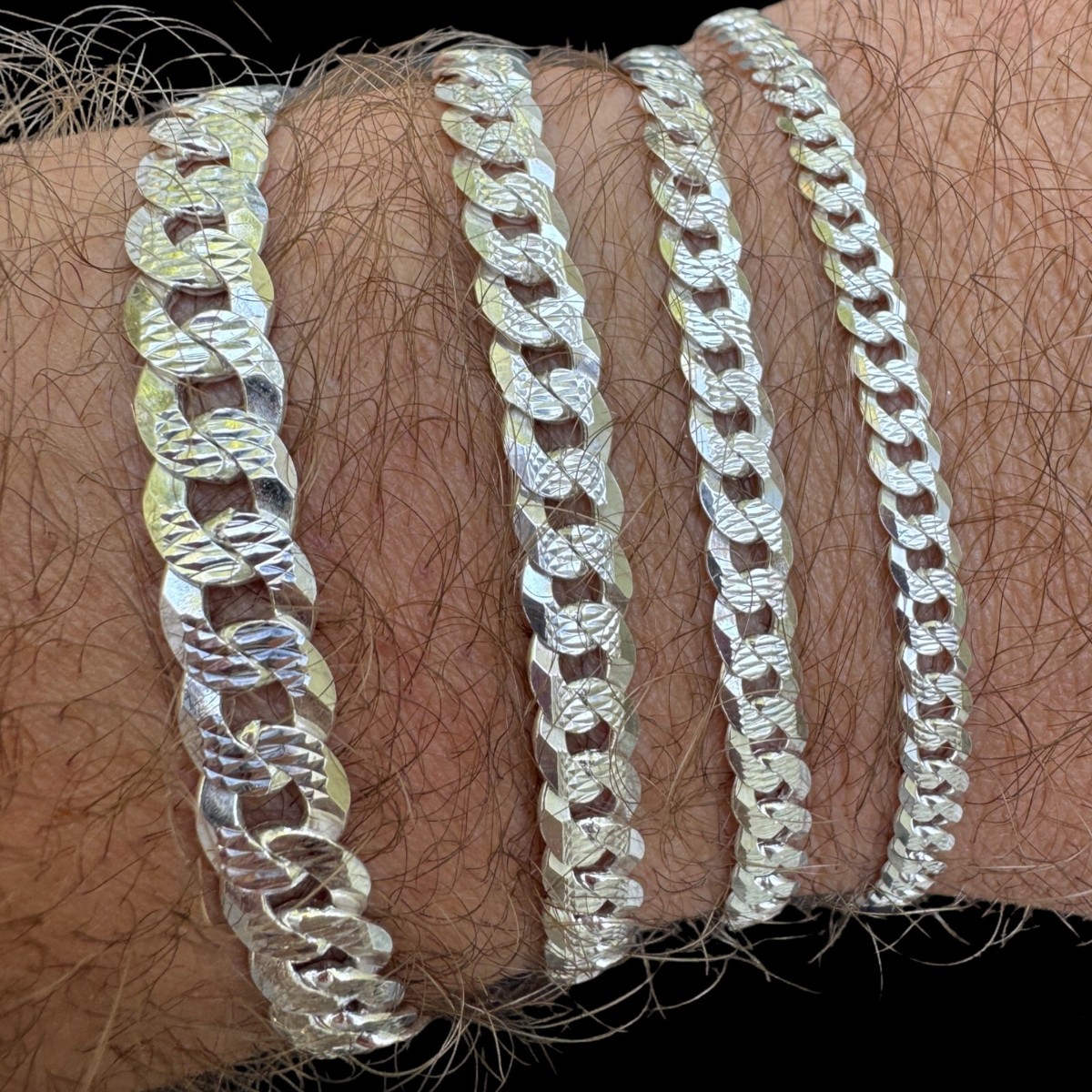 Real Solid 925 Silver Flat Diamond Cut Curb Cuban Link Bracelet 4 