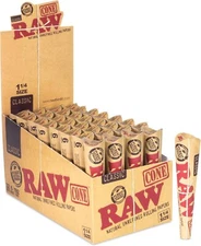 RAW Cones Classic 1¼ Size | 32 Packs | Natural Pre Rolled Rolling Paper with Tip