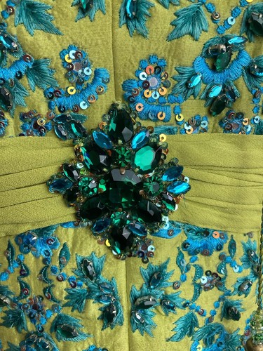 Prenda para mujer Verde Azul Muy Embellecida Cuentas Indio Saree Recortada M A73 - Imagen 3 de 12