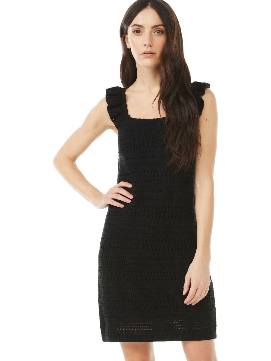 Scoop Women's Crochet Dress with Ruffle Sleeves, Size: Medium, Black