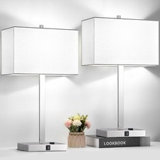 21" Set of 2 Touch Control Table Lamps with 2 USB  AC Outlets, 3-Way Dimmabl...