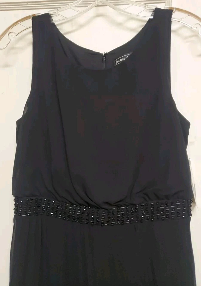 Vestido Jessica Howard Talla 8 Negro Formal Largo Vestido Cuentas Cintura, Maxi Sin Mangas Foto 2 de 4