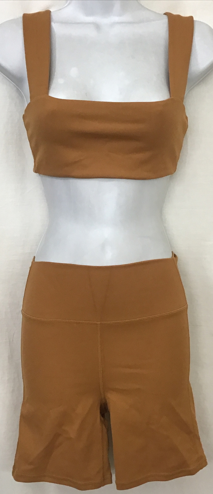 We Wore What Sports Bra And Long Biker Shorts Carmel Brown Size XS-image