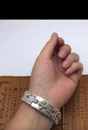 8,6"" seltene alte China Miao Silber Schmuck Kette Instrument Armband - Bild 3 von 7