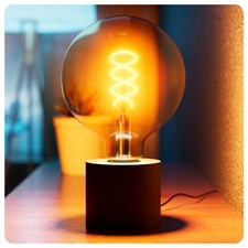 NAMBI Lampka nocna Lampa stołowa czarna z kablem i żarówką XL Globe E27 LED