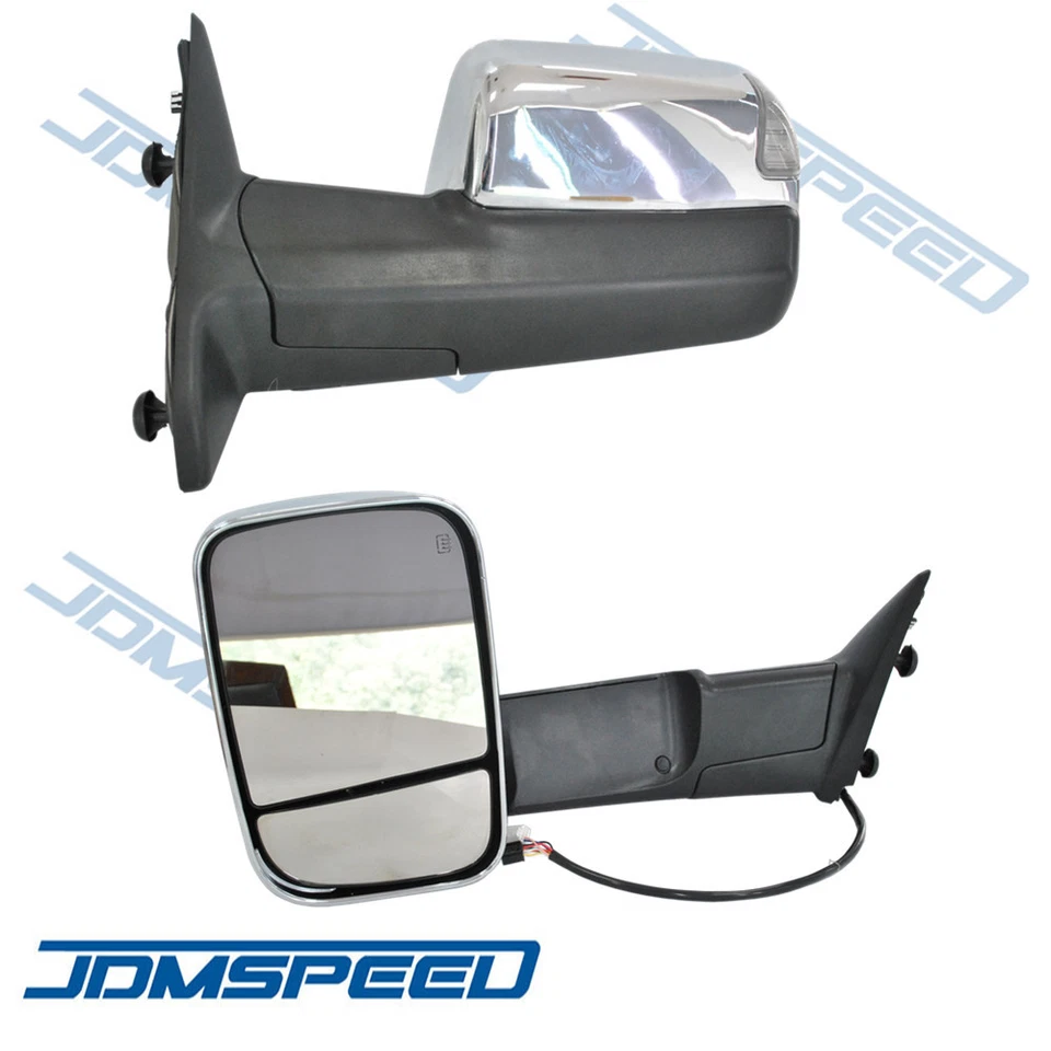 Pair Chrome Power Heated Towing Mirrors For 2009-15 Ram 1500 Pickup Signal Light - Image 3 of 4