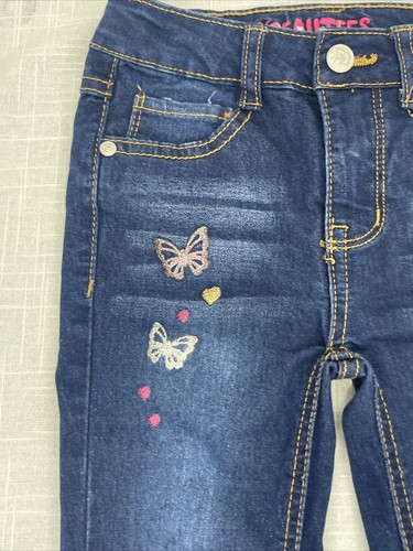 Beautees Blue Stretch Denim Glitter Butterfly Transfers Jeans Toddler Size 4T - Picture 3 of 9