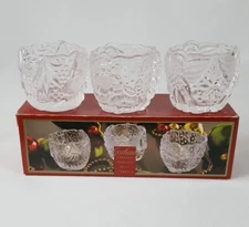 Gorham Christmas Candle Holder Votives North Pole Express Set Glass Santa Angel 