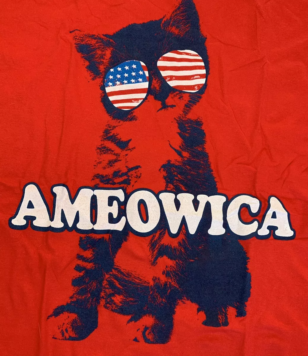 Ameowica Cool Patriotic Cat Mens T Shirt 2XL Short Sleeve US Flag Adult Tee