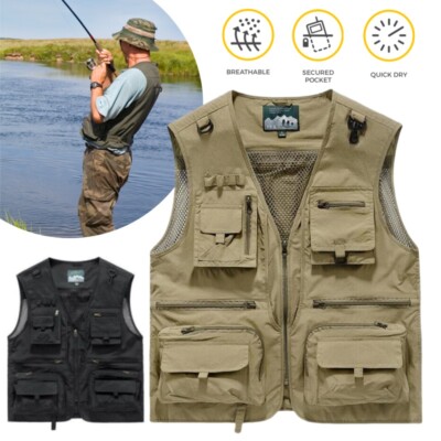 Men's Quick Drying Fishing Vest Multi Pocket Outdoor Breathable Hiking Jacket