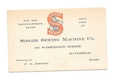 Vintage Business Card SINGER SEWING MACHINE Haverhill MA Washington ST