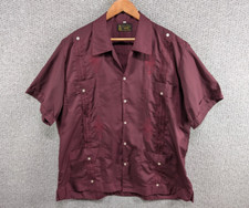 YAX-IC Vintage Guayabera Yucatan Mexico Embroidered Maroon Button Shirt 46 2XL