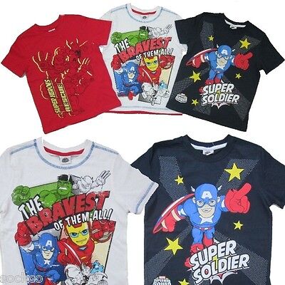 3 Pack Boys Marvel Superhero Squad Avengers T Shirt Top Ages 2-8 Years Hulk Thor