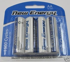 4 Rechargeable AA Batteries NiMH 2000mAh 1.2V 1500 Cycles Battery New Energy