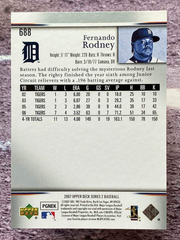 2007 Upper Deck Fernando Rodney #688 Detroit Tigers - Image 2 of 2
