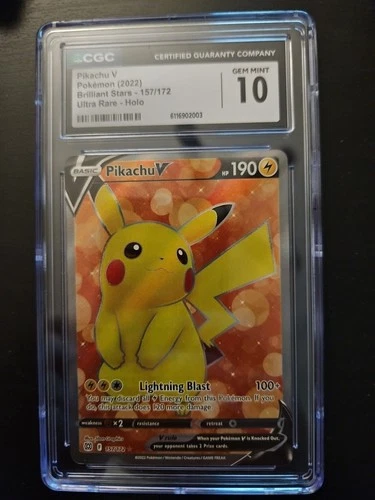 PIKACHU 2022 POKEMON SWORD & SHIELD BRILLIANT STARS FULL ART V CGC 10