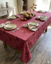 Burgandy Damask Jacquard Rectangle Tablecloth 56" x 136" No Stains