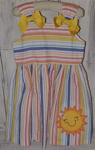 Abito smanicato Bonnie Jean bianco giallo arancione blu righe sole taglia 3T *S25 - Foto 1 di 5