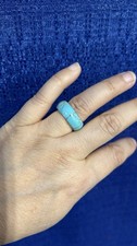 925 Sterling Silver Turquoise Inlay Wide Band Ring Size 5