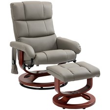 Recliner Chair with Ottoman, Swivel Wood Base, Remote and Side Pocket, Grey